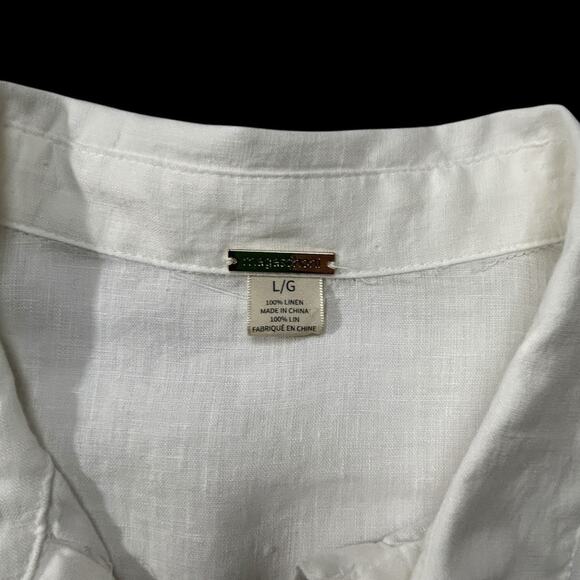 MAGASCHONI Linen Top Sz‎ L Roll Tab Sleeve Collared Button Up Big Pockets White - Picture 7 of 9